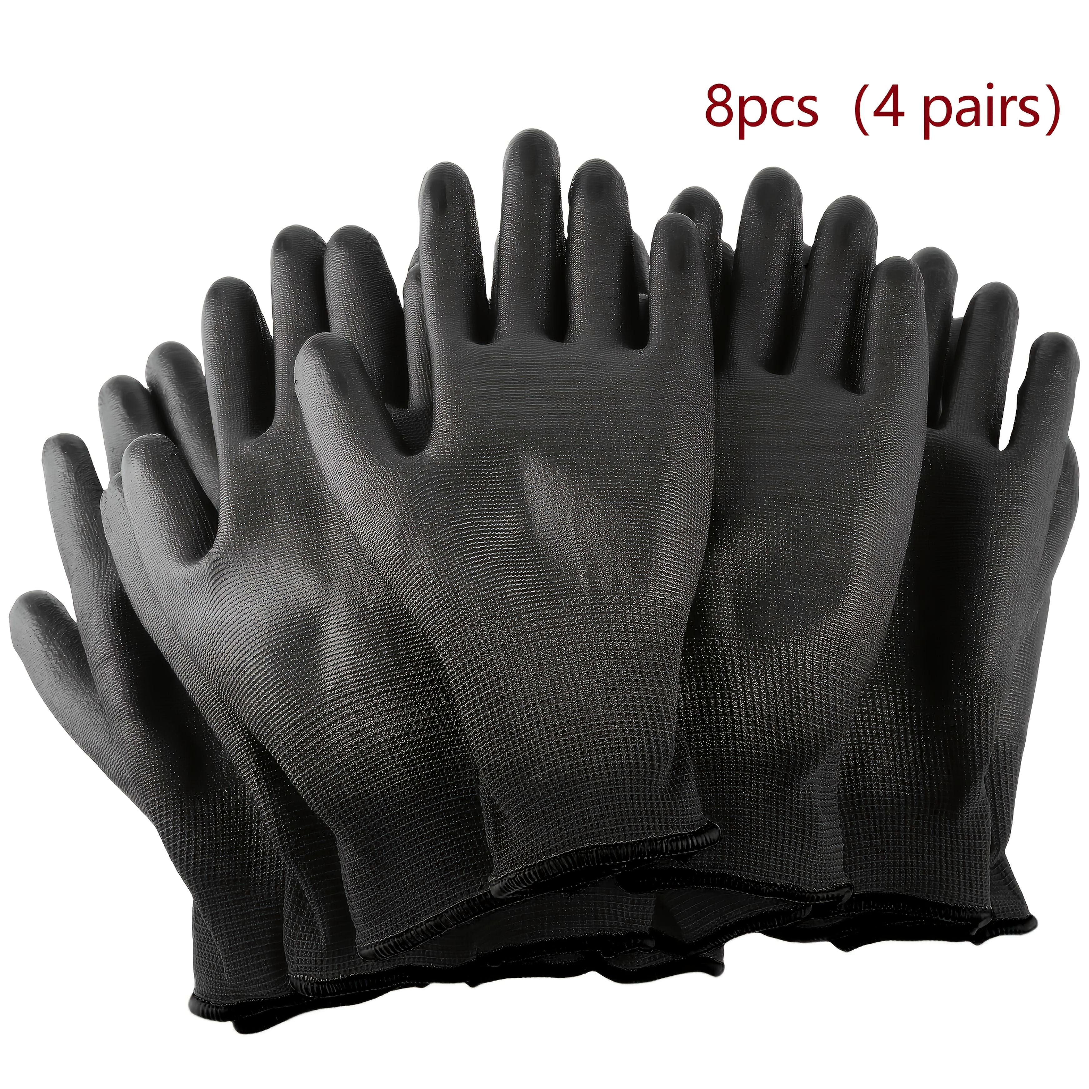 8 прочных черных рабочих перчаток с нескользящей, устойчивой к разрывам ладонью из покрытого PU материала для садоводства, строительства и деревообработки