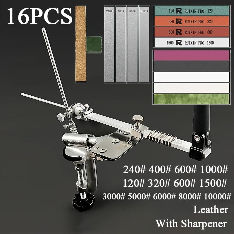 Bir Ruixin Pro Professional Fixed Angle Knife Sharpener bilan sozlanadigan tutqich, Whetstones va Diamond tizimlariga mos keladi, chidamli material.