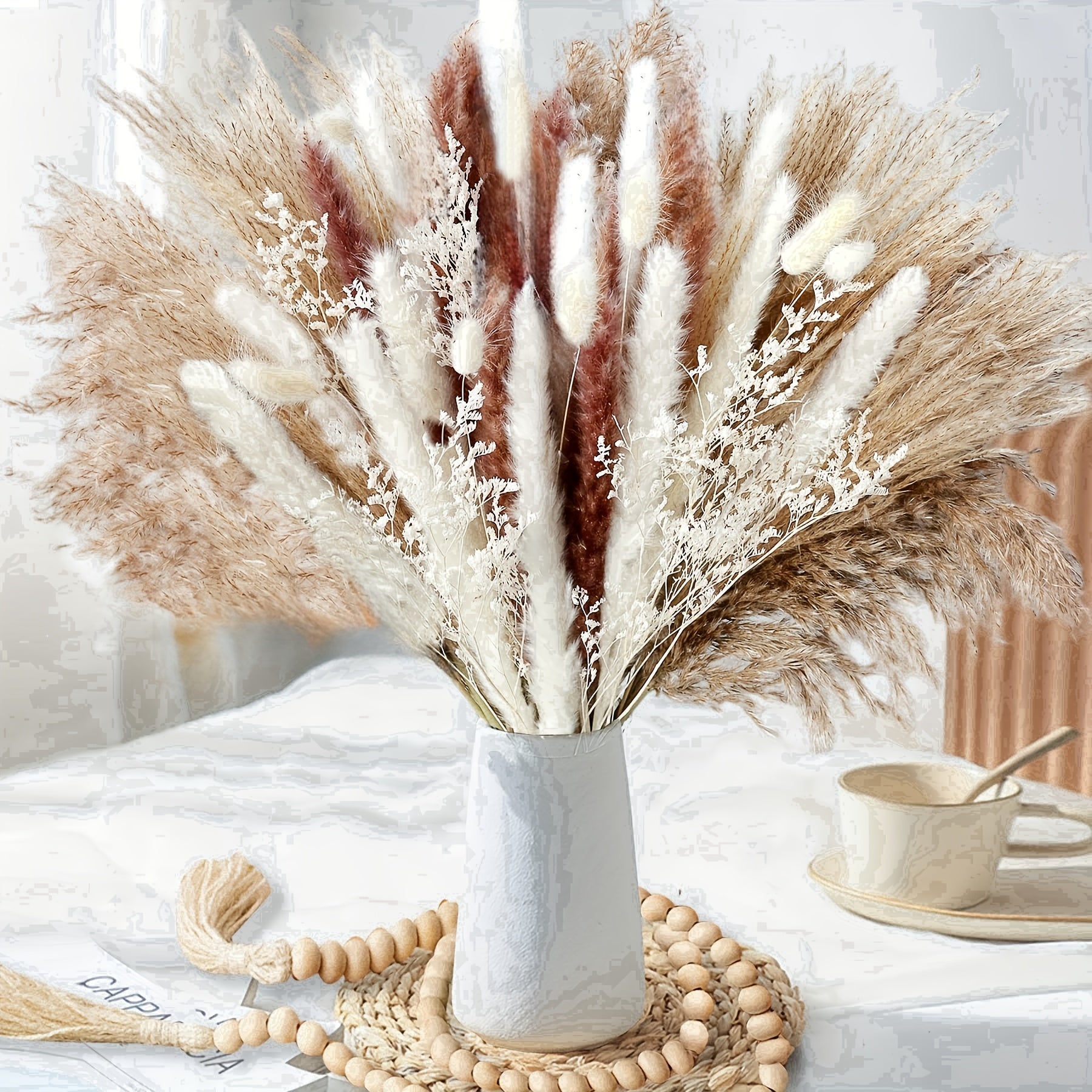 Boho Chic sun'iy Pampas o'ti bezak to'plami, 50 ta sun'iy gul va barglar, uy, yotoqxona, sinf uchun