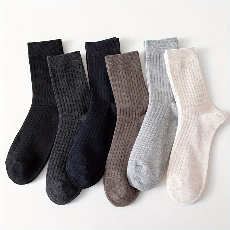 Men's Crew Socks 5 Pairs Solid Knit Breathable Casual All-Season