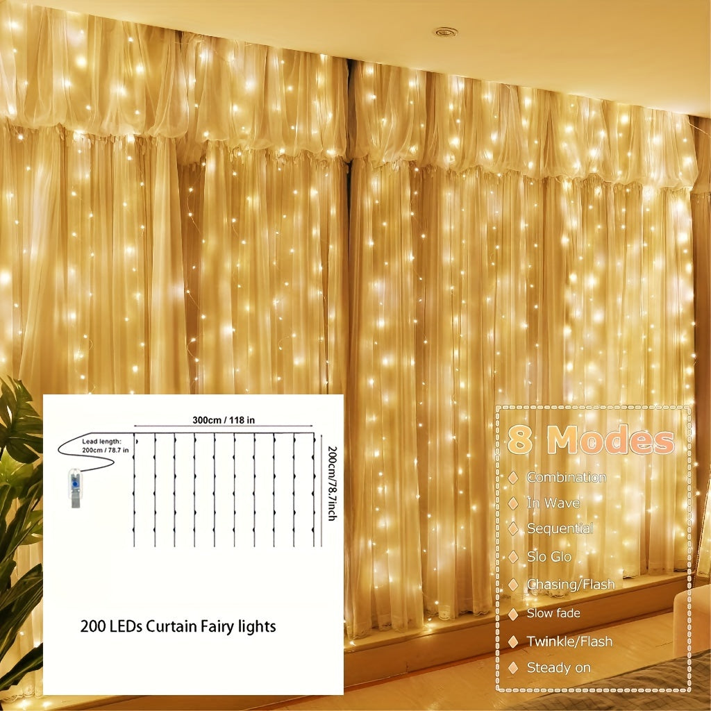 Fairy Lights Curtain USB Powered with 8 Modes Timer Remote Indoor Wedding Party Backdrop