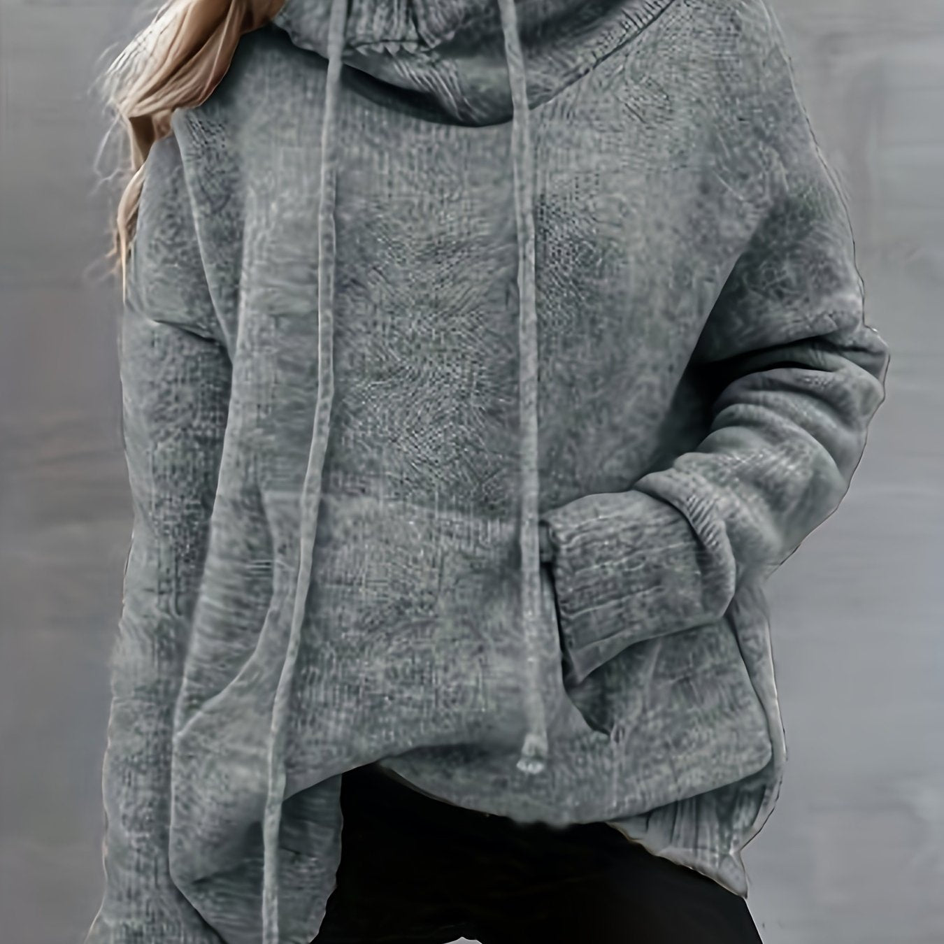 Women's Casual Irregular Collar Sweater With Drawstring Pockets