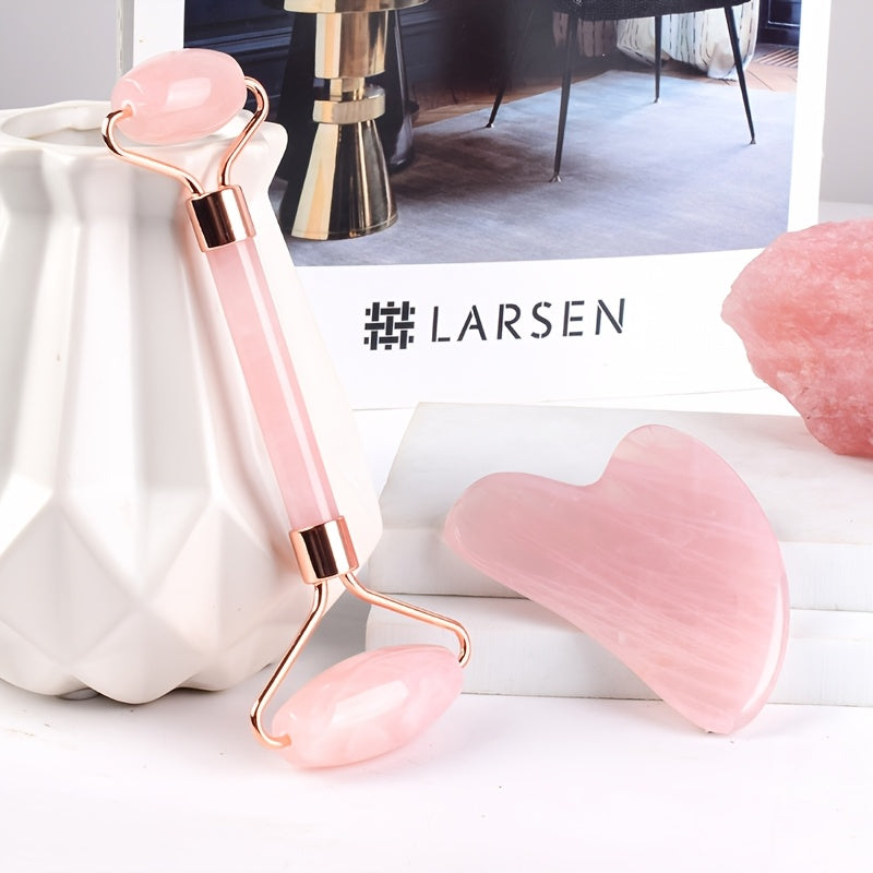 Pushti Yurak Shaklidagi Yuz Rulosi va Gua Sha To'plami - Yuz va Ko'zni Dam Olish Uchun Go'zallik Asboblari