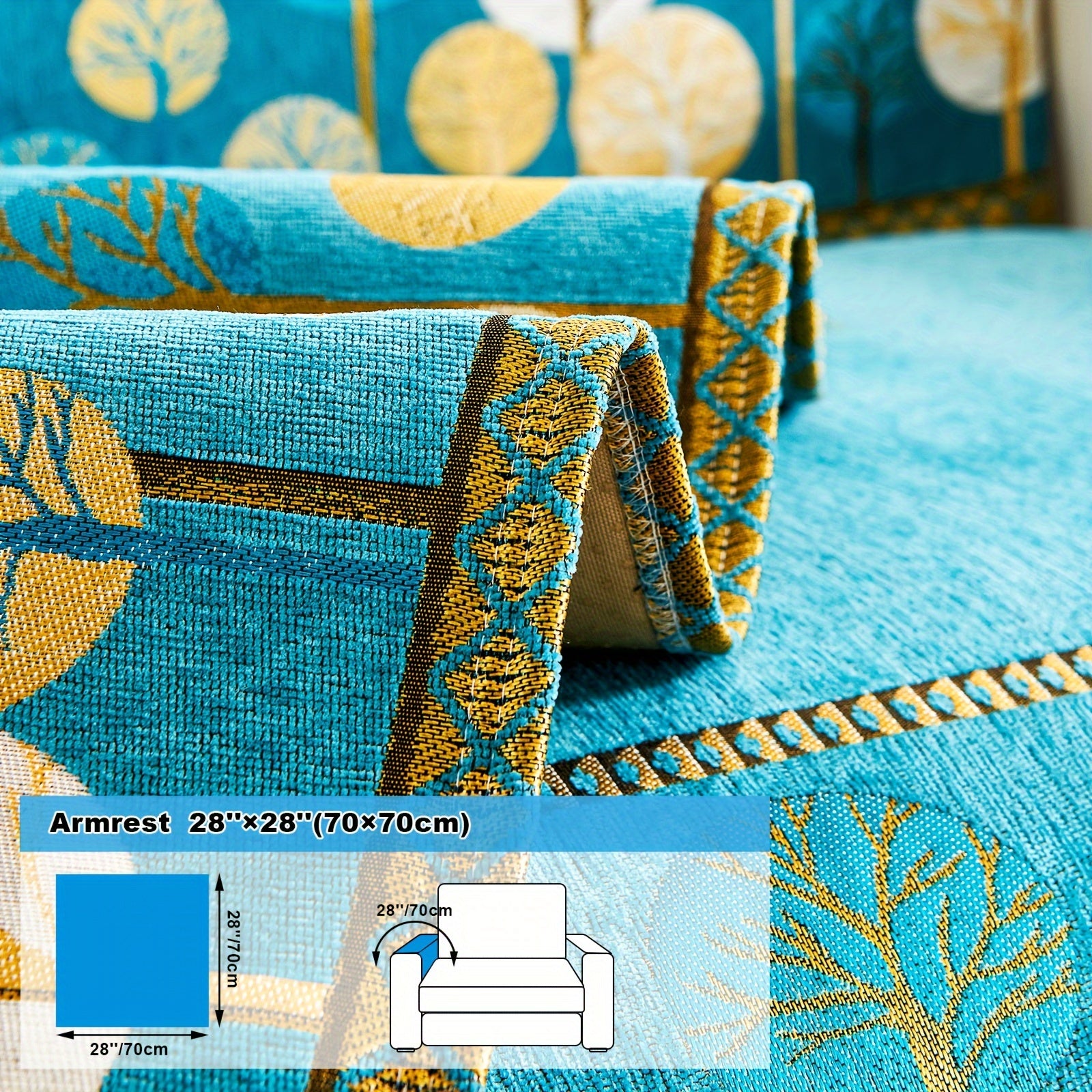 Chenille Sofa Slipcover with Geometric Embroidery Pet-Friendly Fabric for Home Decor