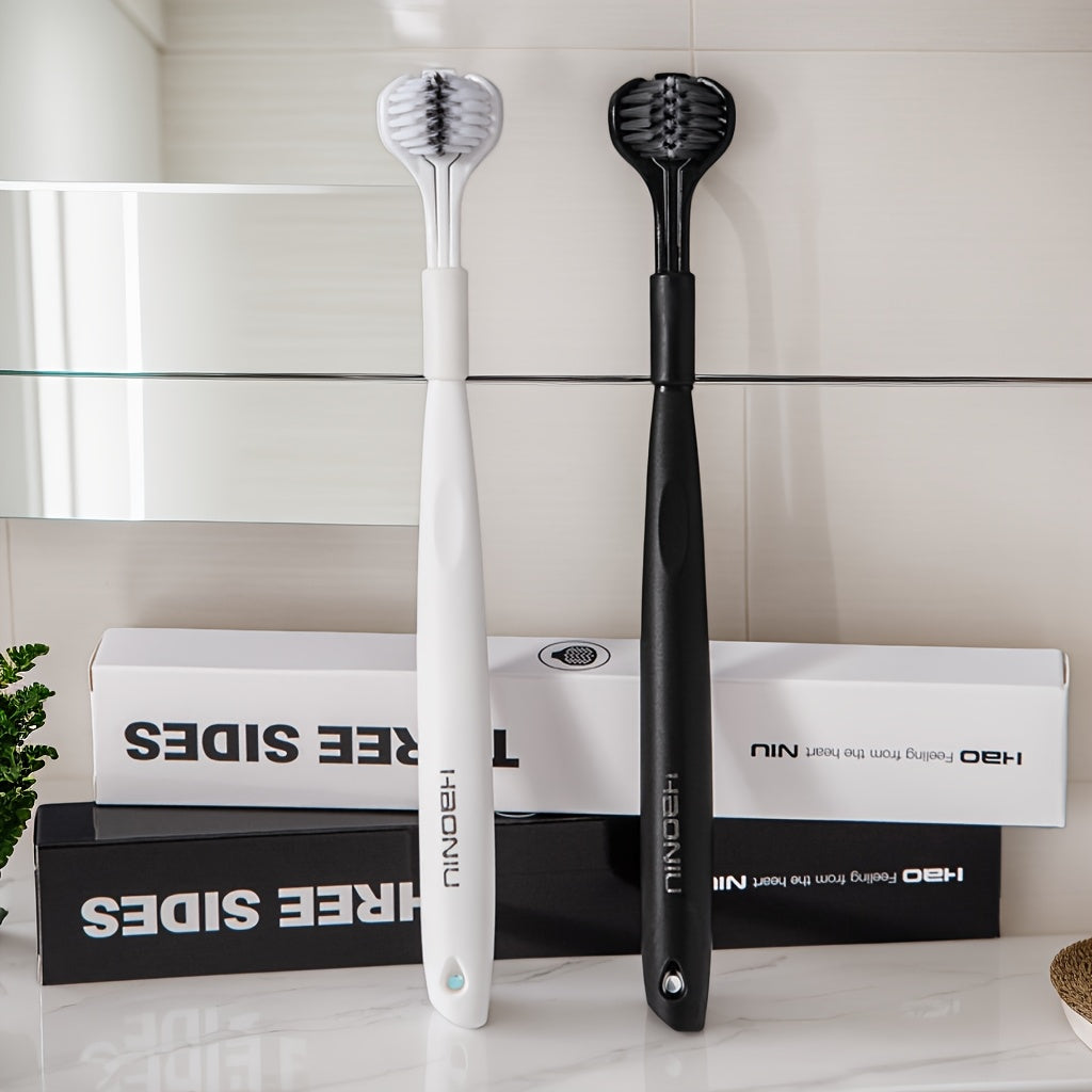 Unisex Adult Compact 3-Sided Toothbrush with Microfiber Bristles for Deep Cleaning
