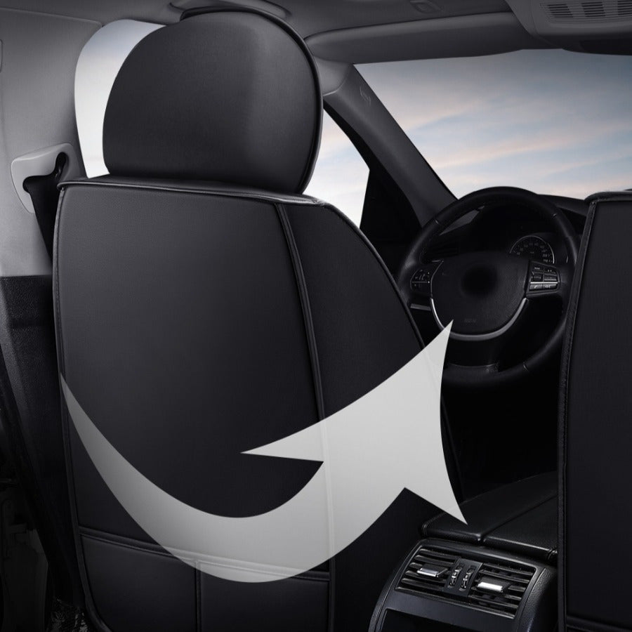 5 o'rindiqli EV avtomobil uchun qora faux charm qo'shimchalari bilan o'rindiq qoplamalari