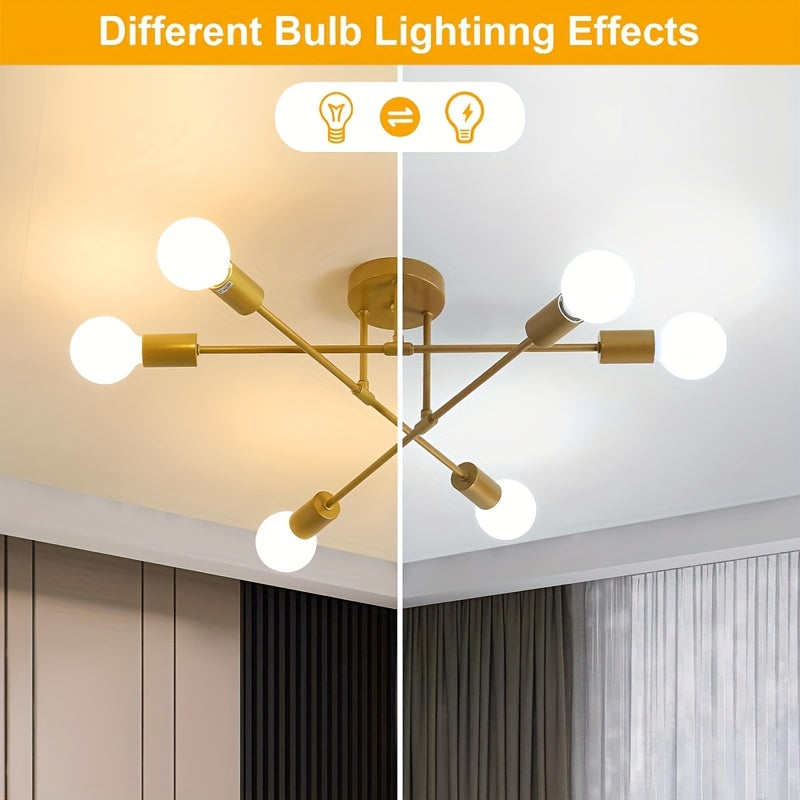 Modern Metal Chandelier with 6 Lights Black and Gold Flush Mount for Bedroom Kitchen Dining