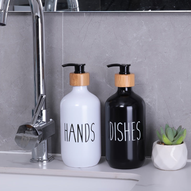 Set of 2 Plastic Soap Dispensers for Hand and Dish Soap Bathroom Countertop Storage