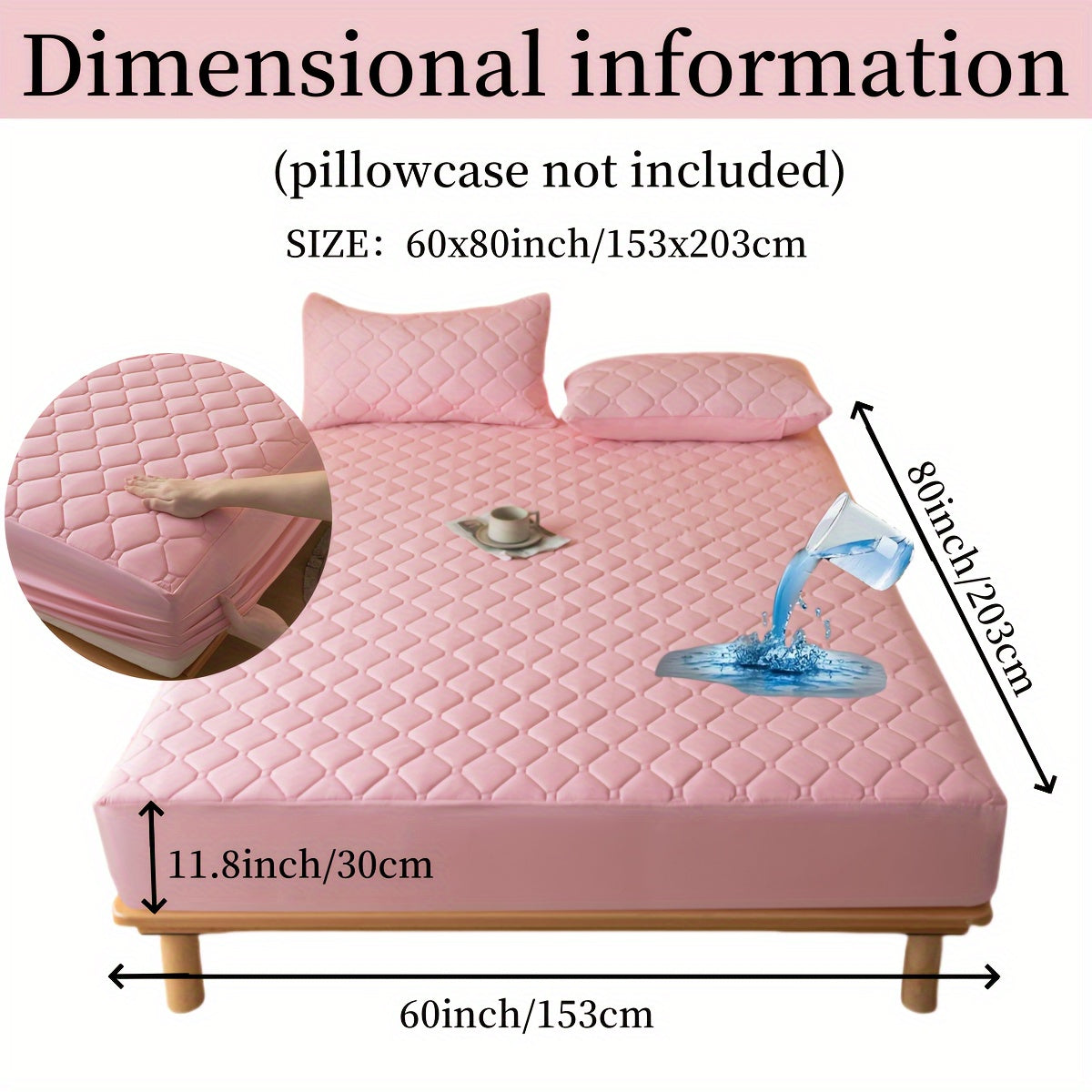 Suv o'tkazmaydigan, shovqinsiz, emboss qilingan yostiq qoplami, to'shakka mos keladigan, 29.97 sm chuqurlikdagi, yuviladigan, chang o'tkazmaydigan
