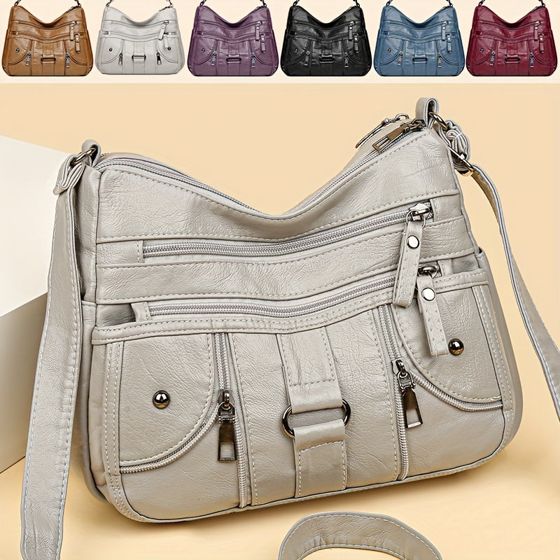 Women's Synthetic Leather Crossbody Bag with Anti-Theft Zipper and Adjustable Strap