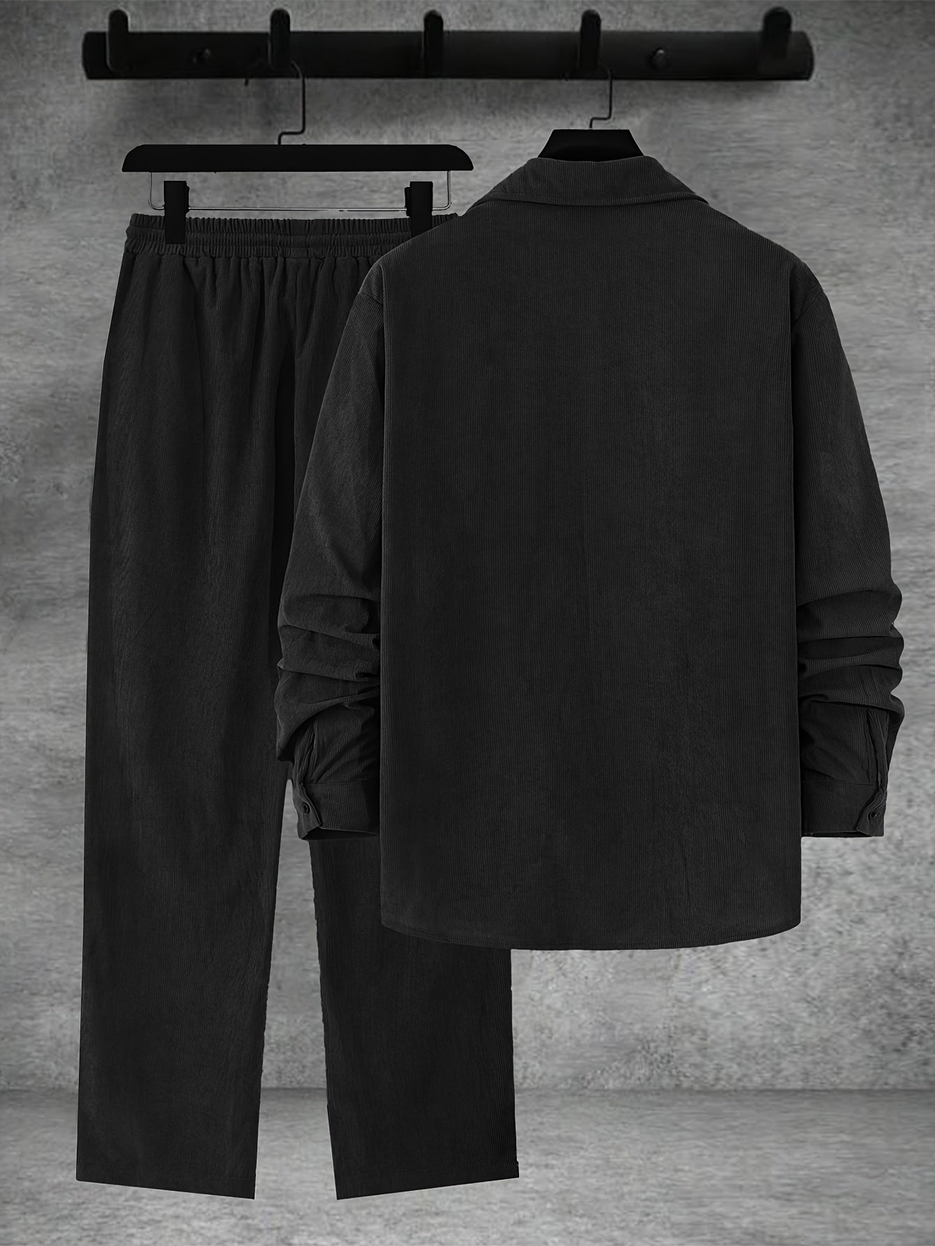 Men's Casual Fall Winter Set Blue Button-Up Shirt Drawstring Pants Outdoor Gift