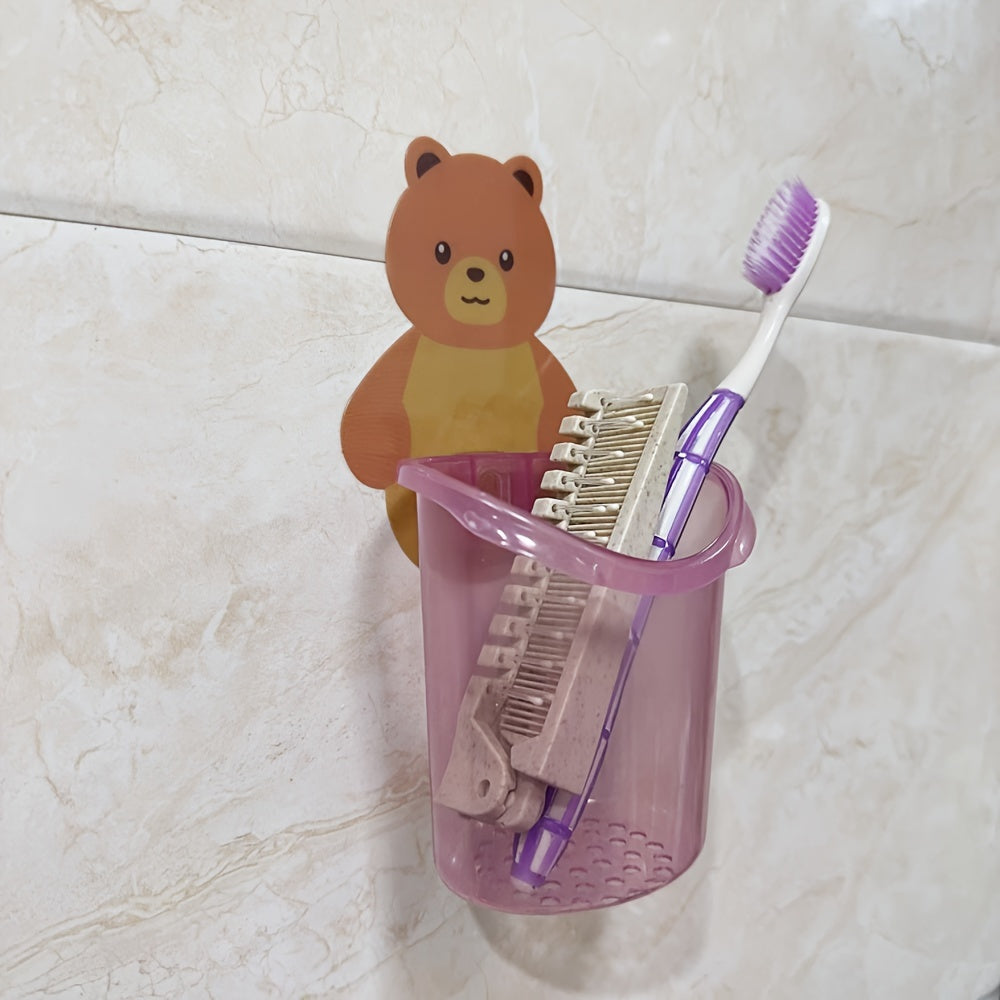 Set of 3 Bear Toothbrush and Toothpaste Holders Wall-Mounted Bathroom Organizer