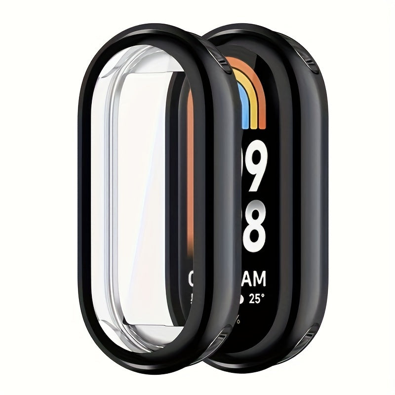 Mi Band 8 Soft TPU Case with Tempered Glass Screen Protector Waterproof Scratch-Resistant Full Coverage Bumper for Running and Sports