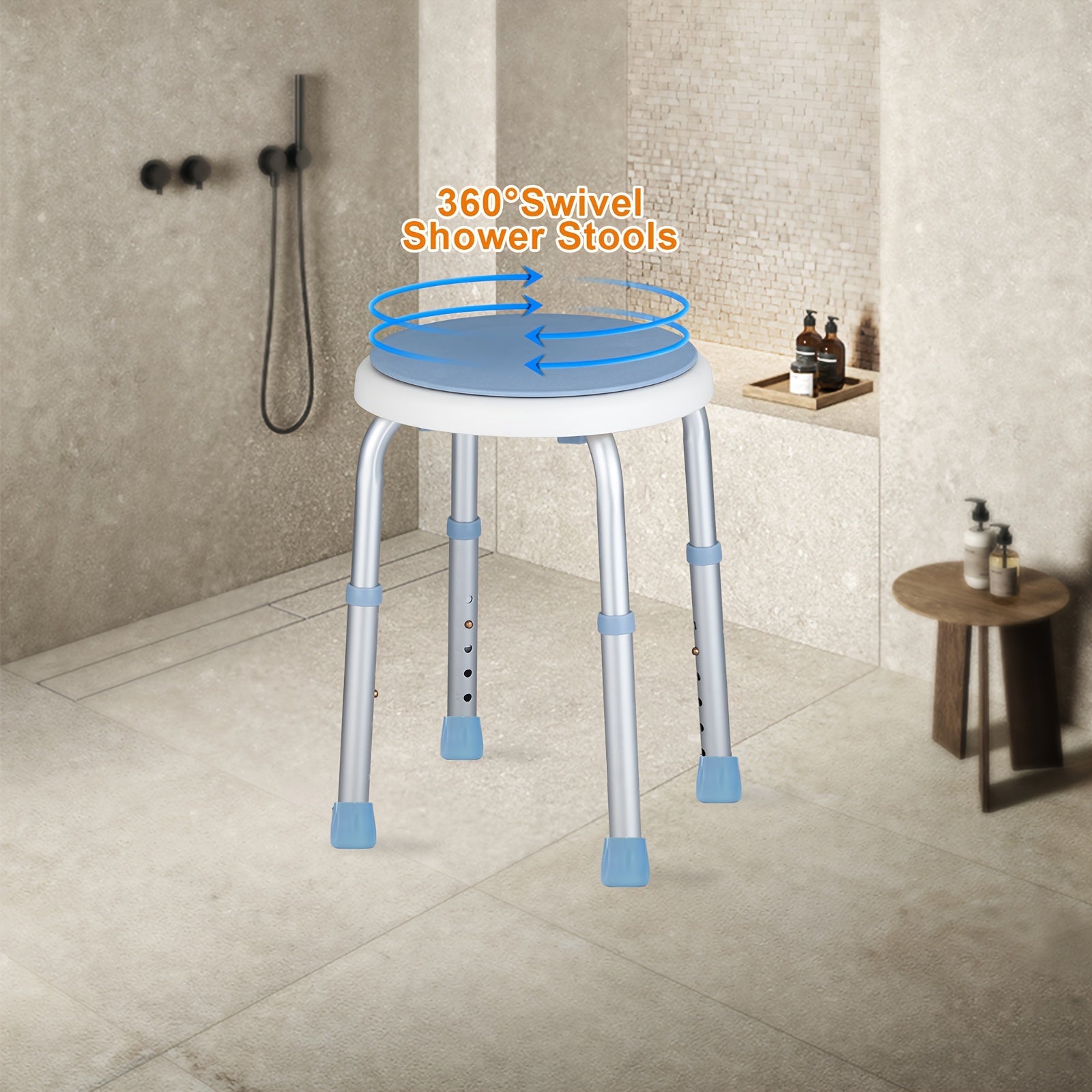 Swivel Shower Chair with Adjustable Height 360 Degree Rotating Bath Stool for Elderly and Handicap