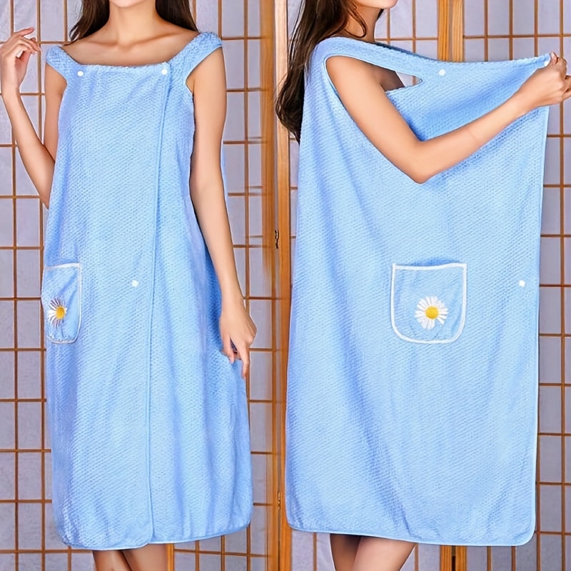Adults' Quick-Dry Absorbent Bath Towel with Pockets and Buttons for Spa Sauna