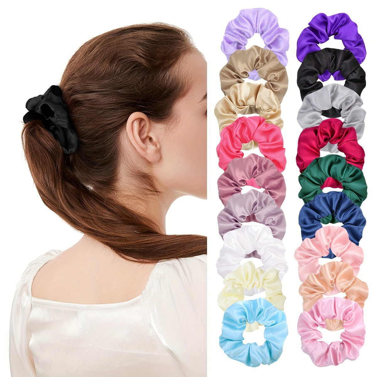 Silk Satin Hair Scrunchies Pack 60 50 20 18 10 Count for Women and Teens