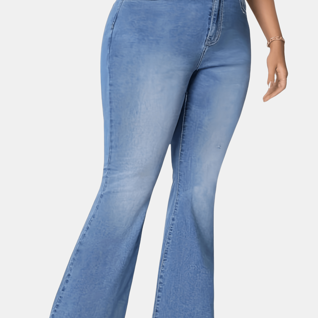 Women's Plus Size Blue Flare Jeans Stretch Denim Button Fly Casual Long Length
