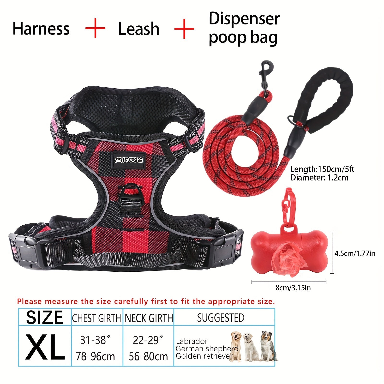 No-Pull Dog Harness and Leash Set with Reflective Features for Medium and Large Dogs