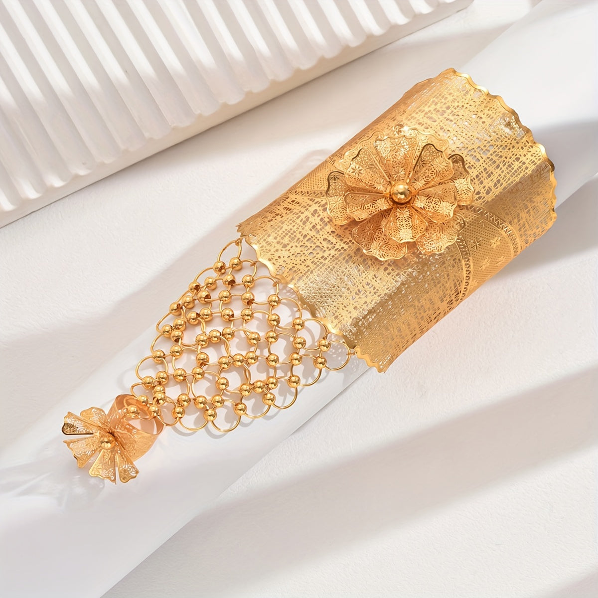 Middle Eastern Wedding Bracelet Iron Hand Chain Flower Design 18K Gold Plated