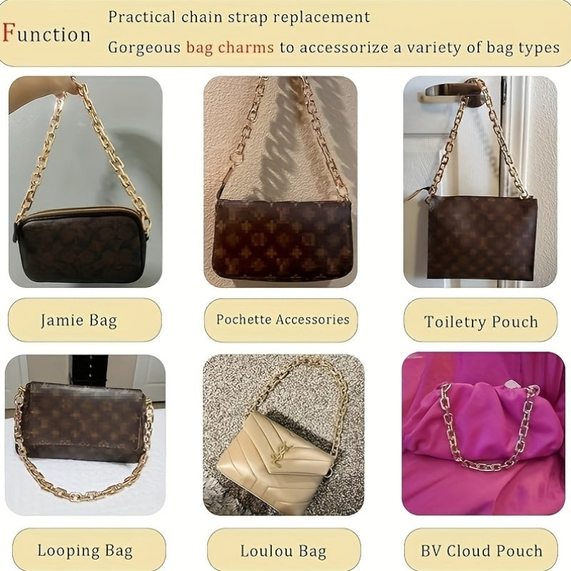 Heavy Duty Metal Portable Bag Handles with Gold Chain Shoulder Strap and Acrylic Replacement