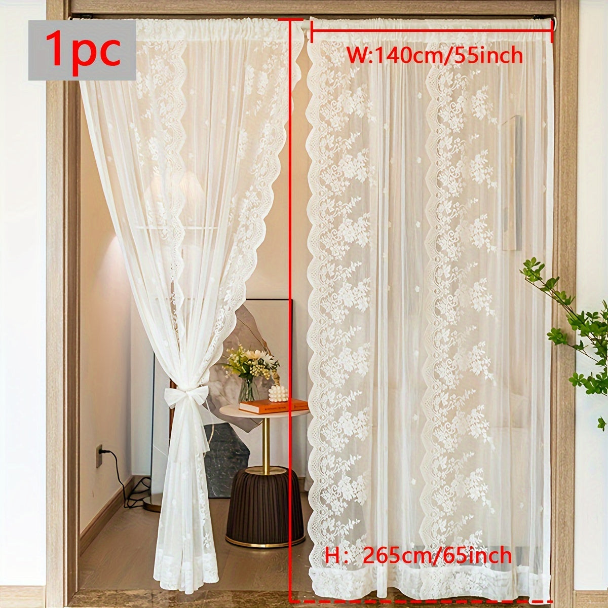 White Romantic Lace Sheer Curtain for Living Room Balcony and Door