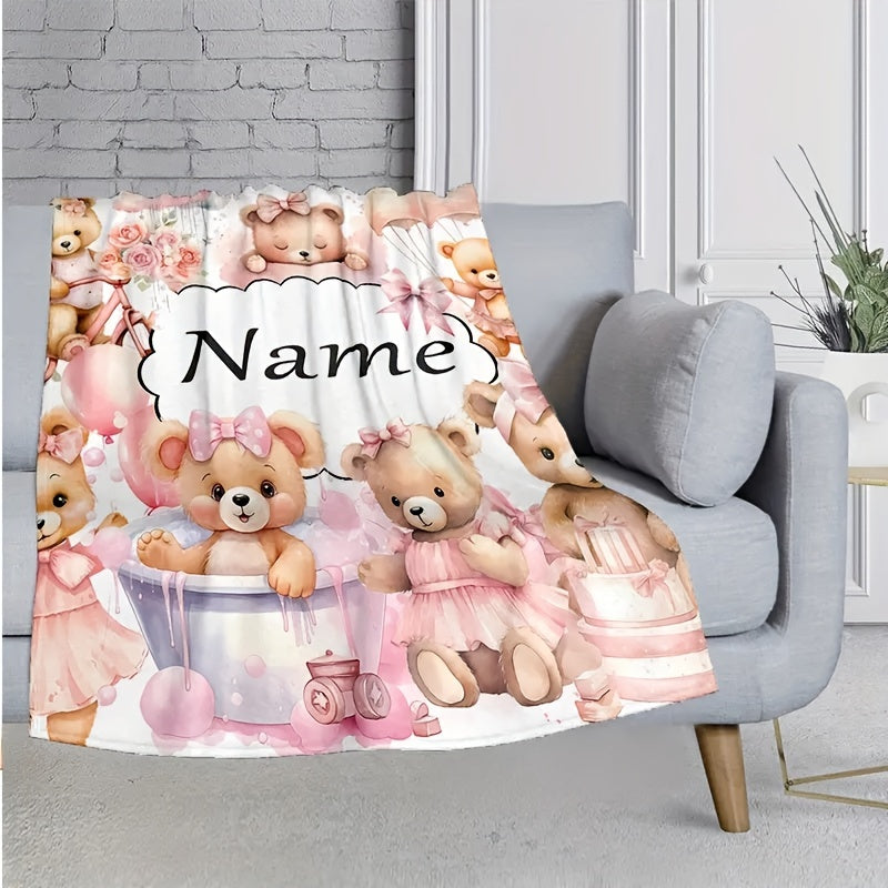 Personalized Fluffy Teddy Bear Print Flannel Throw Blanket for Adults and Home