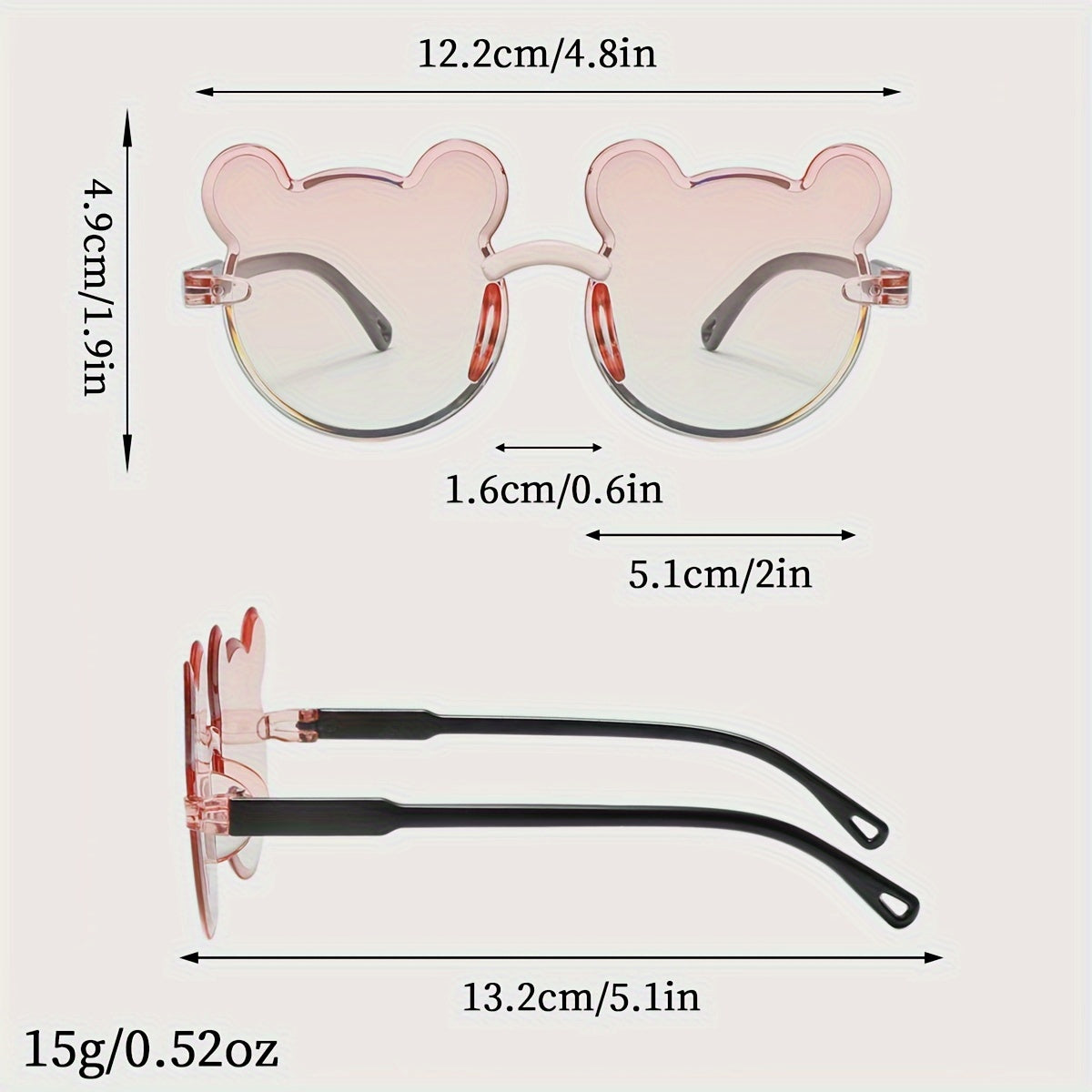Set of 3 Cartoon Bear Decorative Glasses Frameless Gradient Lenses