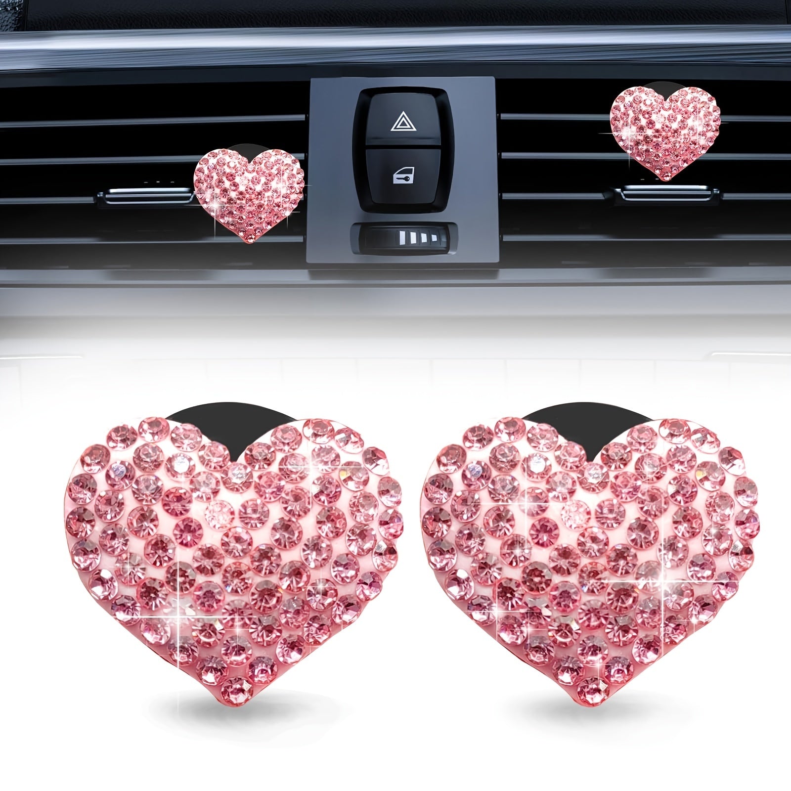 2PCS Clips de difusor de aroma para coche en forma de corazón de cristal, accesorios decorativos para coche