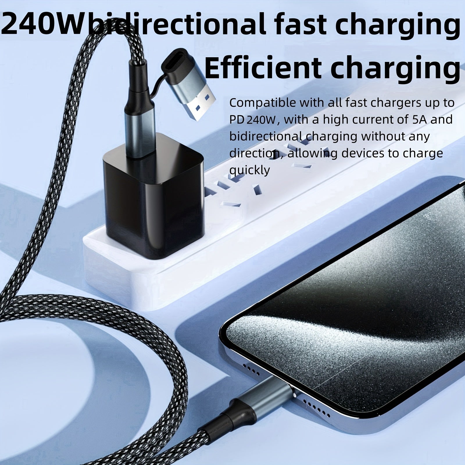 Кабель быстрой зарядки USB Type-C с двунаправленной передачей данных 240 Вт для смартфонов и ноутбуков