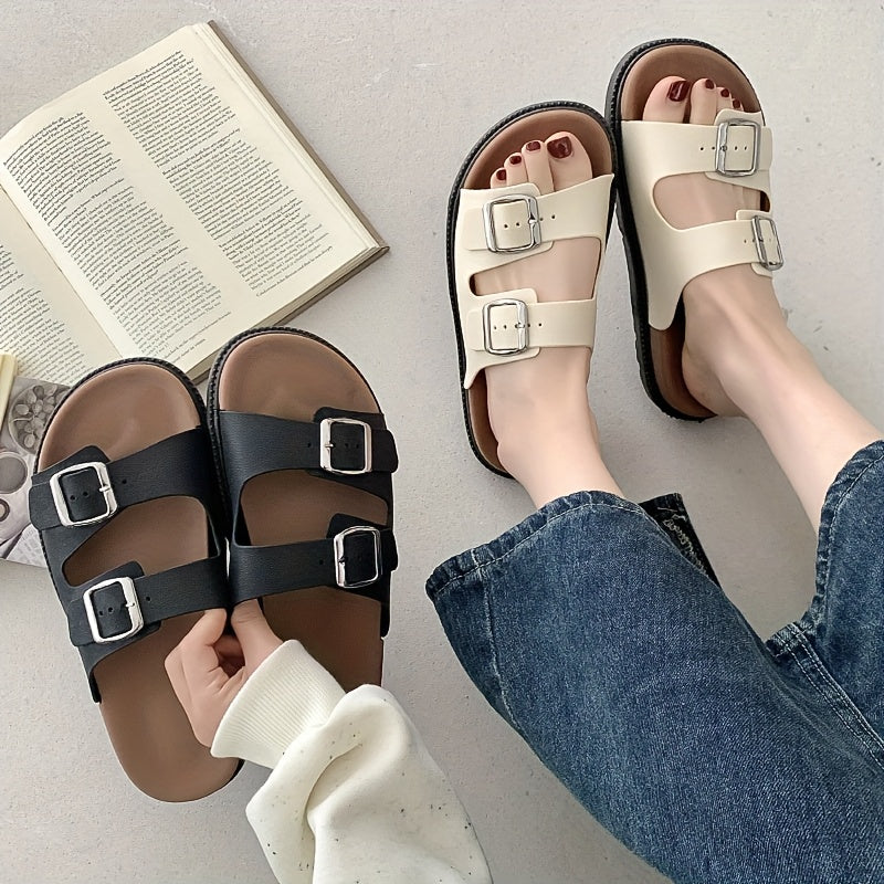 Women's Slip-On Sandals Open-Toe Summer Beach Shoes with Cushioned Sole