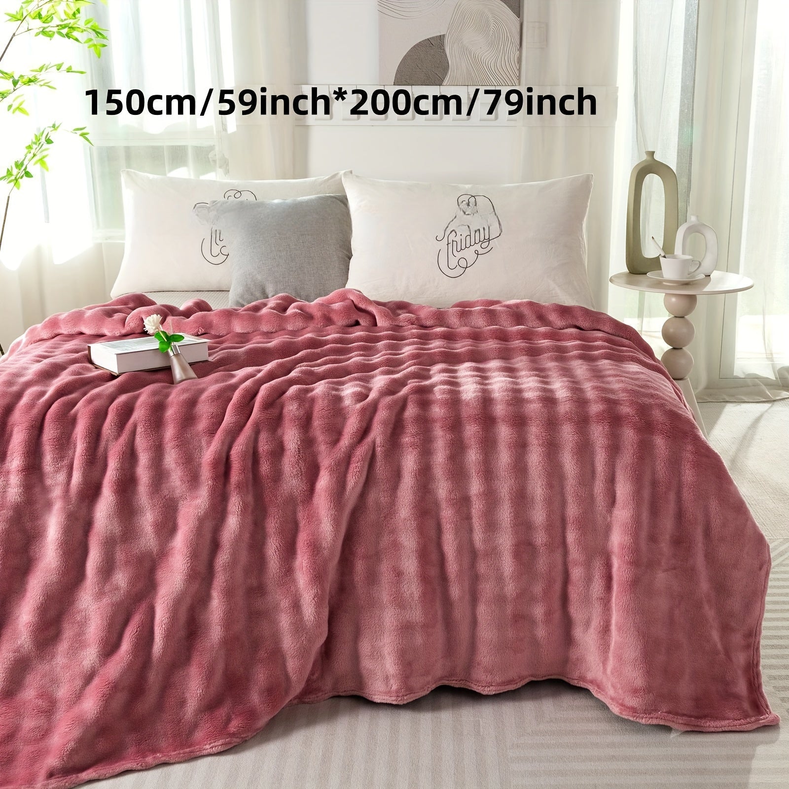 Hypoallergenic Polyester Bed Blanket Faux Rabbit Fur Plush Throw for Bedroom Sofa Travel