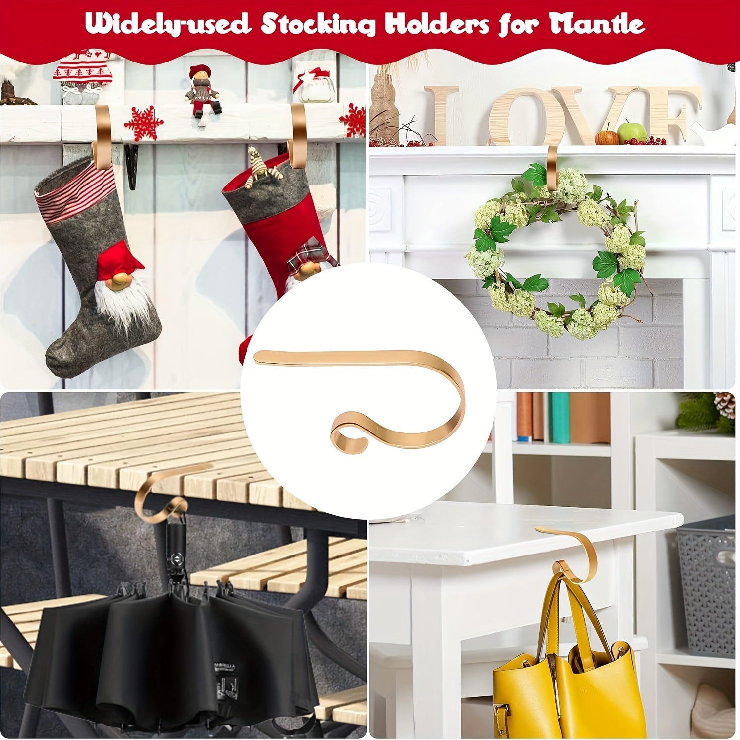 Set of 8 Adjustable Metal Stocking Holders Non-Slip Christmas Sock Hangers