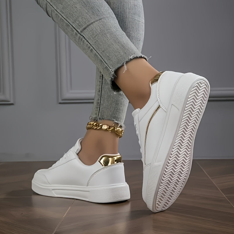 Women’s Low-Top Sneakers with Golden Accents Lightweight Breathable Casual