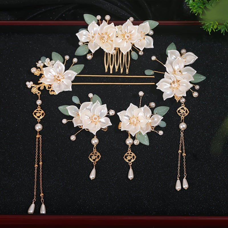 Women’s Bridal Hair Clips Set of 5 Vintage Floral and Tassel Hair Accessories