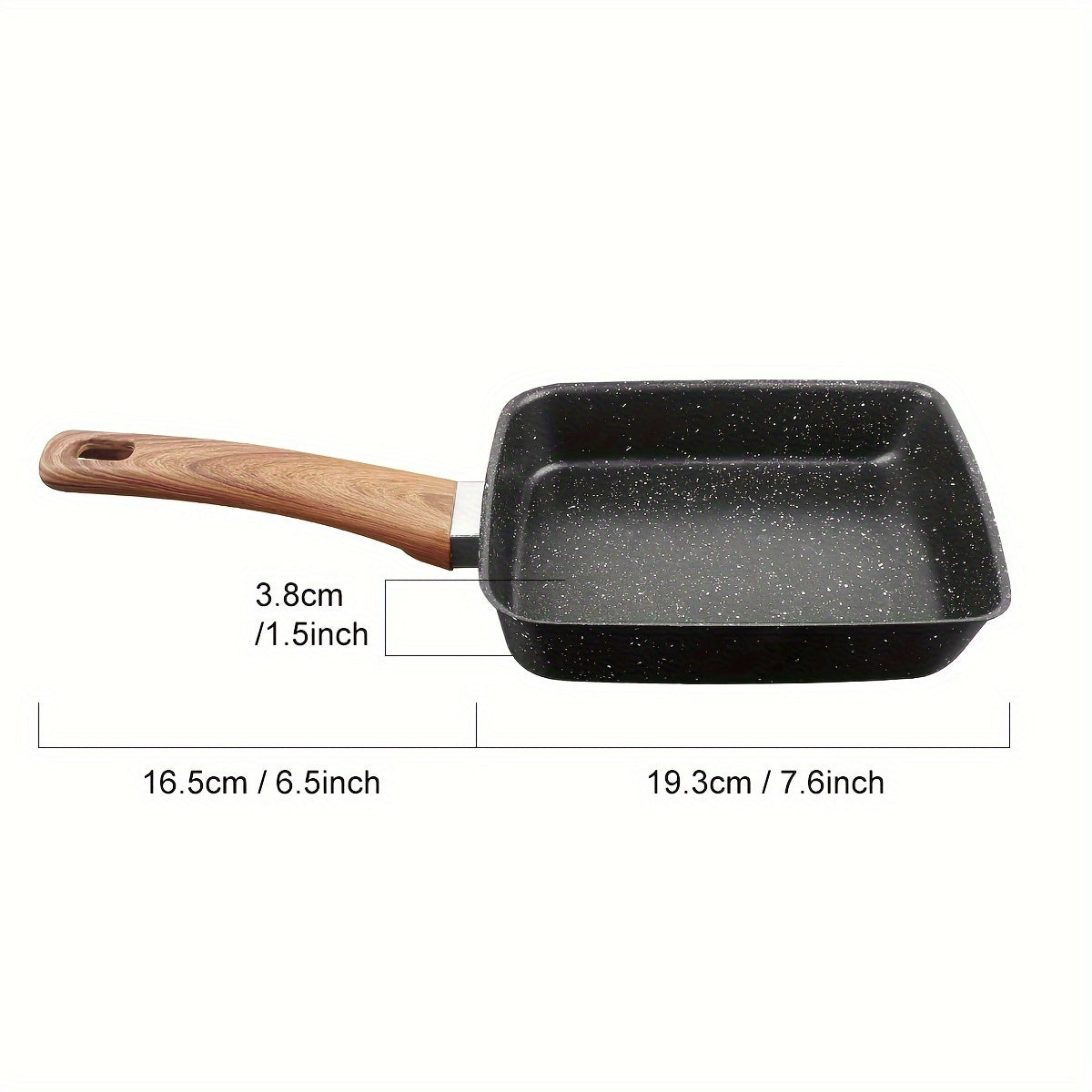 Cast Iron Frying Pan with Non-Stick Coating and Imitation Wood Handle Includes Silicone Spatula for Home Kitchen