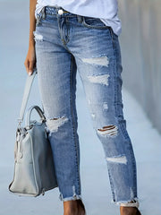 Женские рваные джинсы с необработанным краем и синие повседневные штаны
