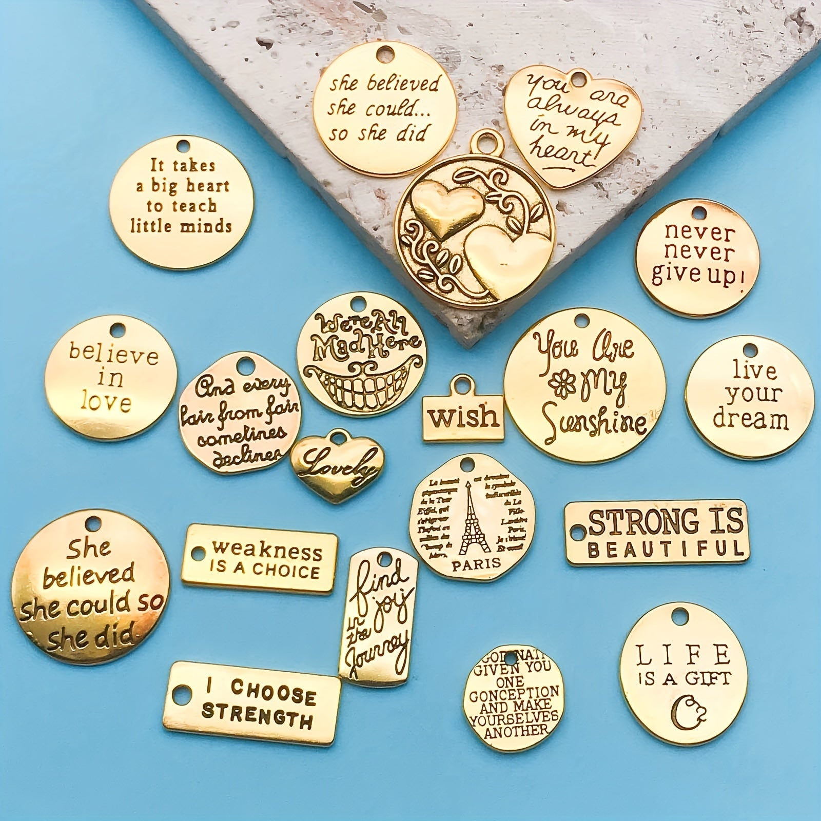 Jewelry Making Supplies 21-Piece Zinc Alloy Charm Set for DIY Necklace Bracelet Earrings