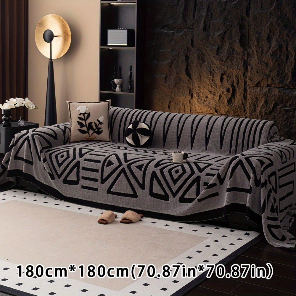 Boho Style Geometric Velveteen Sofa Throw with Machine Washable Cover for Armchair Loveseat and Sofa