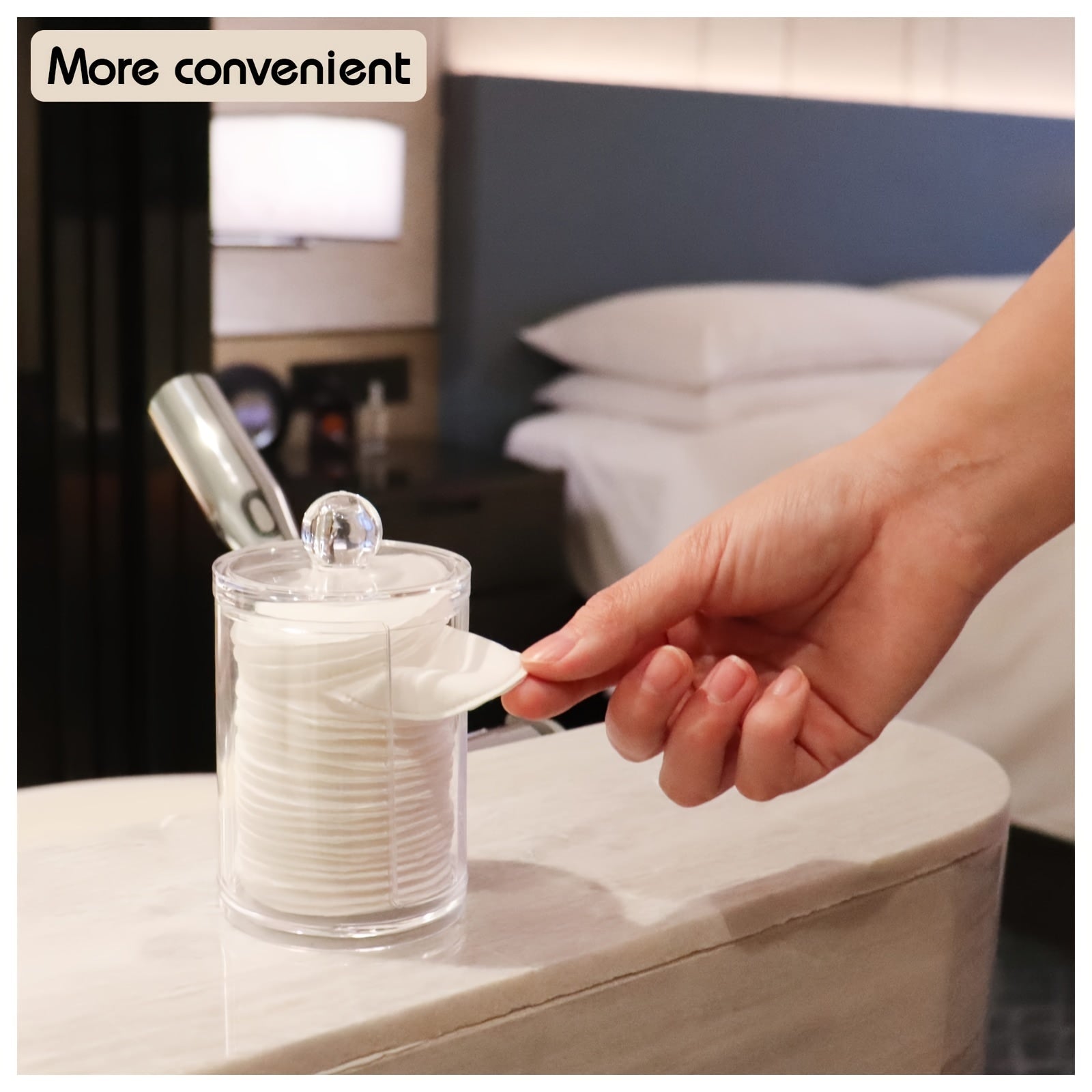 Acrylic Qtip Dispenser with Lid for Bathroom or Makeup Pads 11cm x 7cm