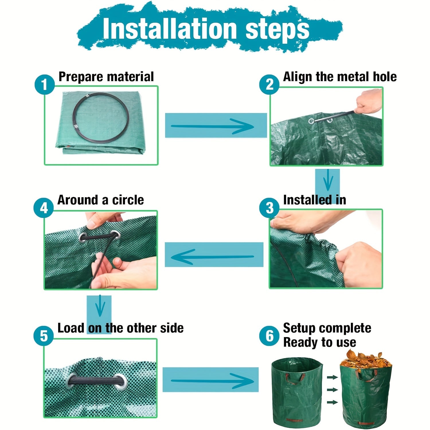 XL Og'ir yuk ko'taruvchi bog' chiqindilari sumkalari tutqichlar bilan - Qayta ishlatiladigan, suv o'tkazmaydigan - Barglar va o'tlar uchun ideal - 500L/272L/120L o'lchamlari