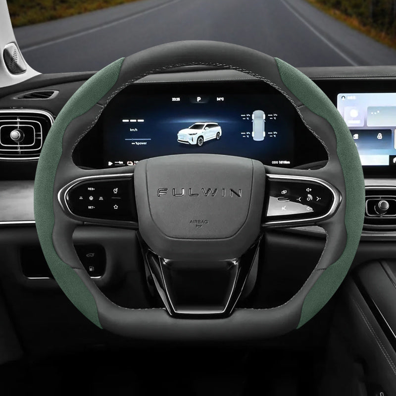 2PC Set Winter Velvet Anti-Slip Ultra-Thin Steering Wheel Cover Black Green Red Orange Brown