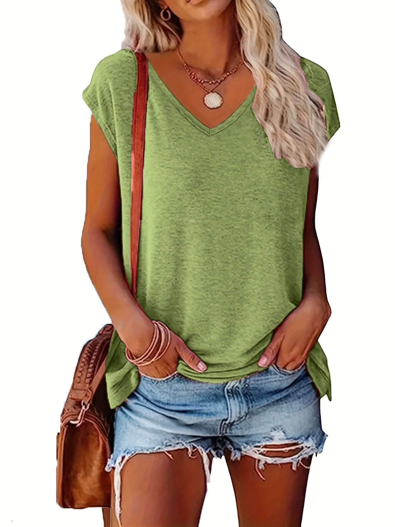 Women V-Neck T-Shirts 3 Pack Short Sleeve Spring Summer Soft Stretch