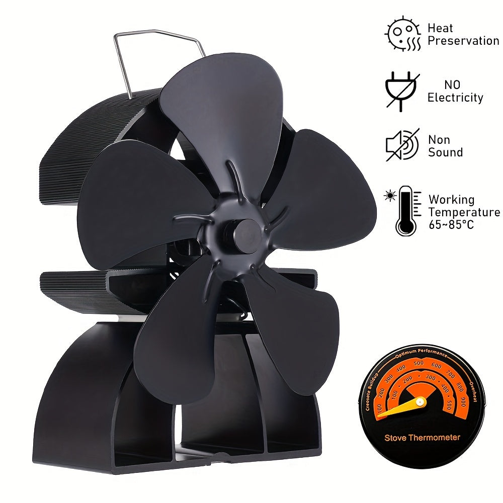 Portable Heat Powered Stove Fan for Wood Burners, Eco-Friendly 5-Blade Air Circulation