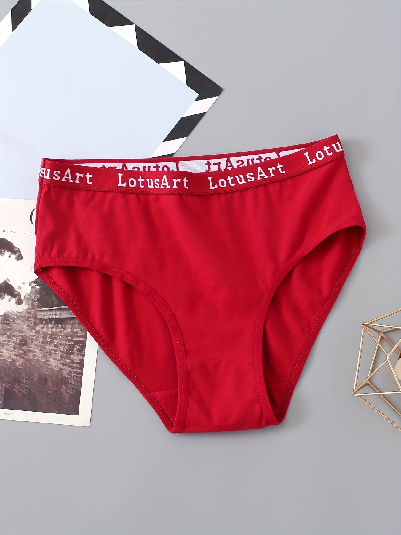 Set of 5 Women's Cotton Mid-Rise Letter Tape Sports Briefs Underwear