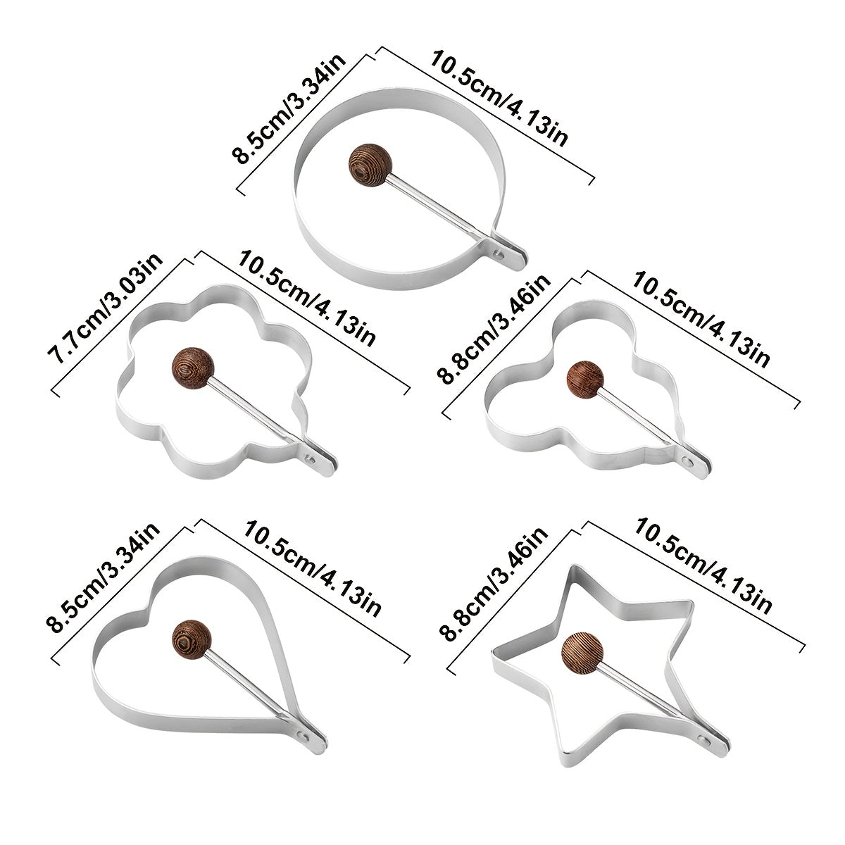 Stainless Steel Egg Rings Set with Heart and Star Shapes for Frying Eggs and Pancakes