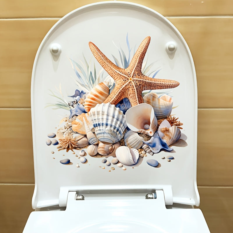 Waterproof Oceanic Toilet Sticker Starfish Seashell Self-Adhesive PVC Bathroom Decor