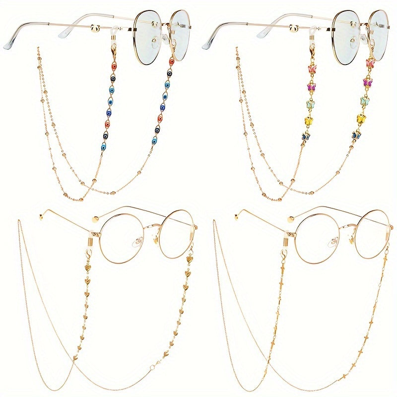 Set of 4 Butterfly Cross Eyewear Chains with Lanyard and Mask Rope Accessories
