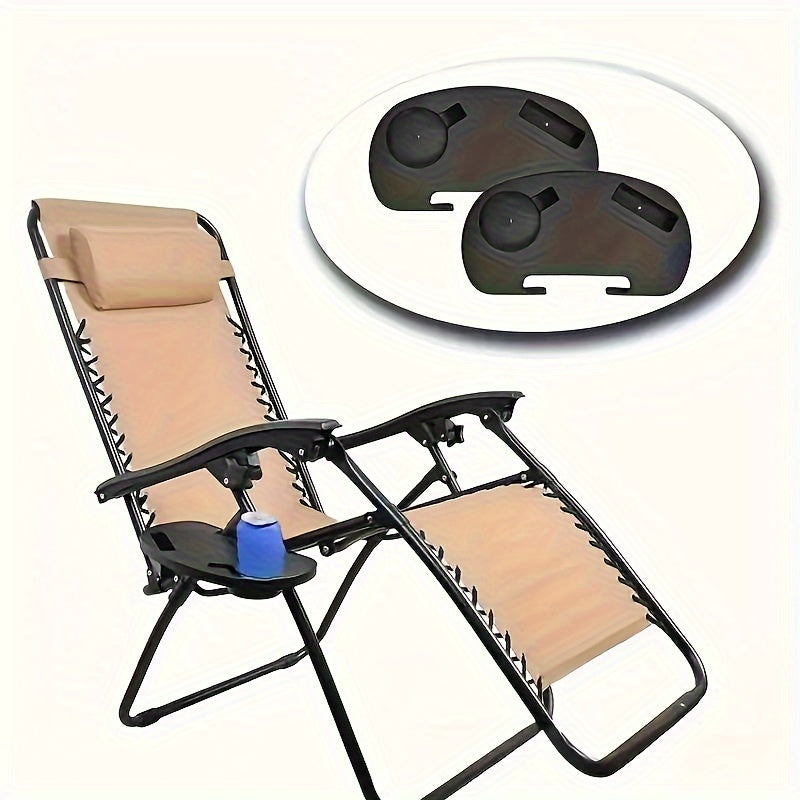 Durable Plastic Lounge Chair Cup Holder Tray Foldable Side Table Black