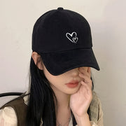 Women's Black Adjustable Baseball Cap with Love Heart Print Breathable Polyester Sun Hat