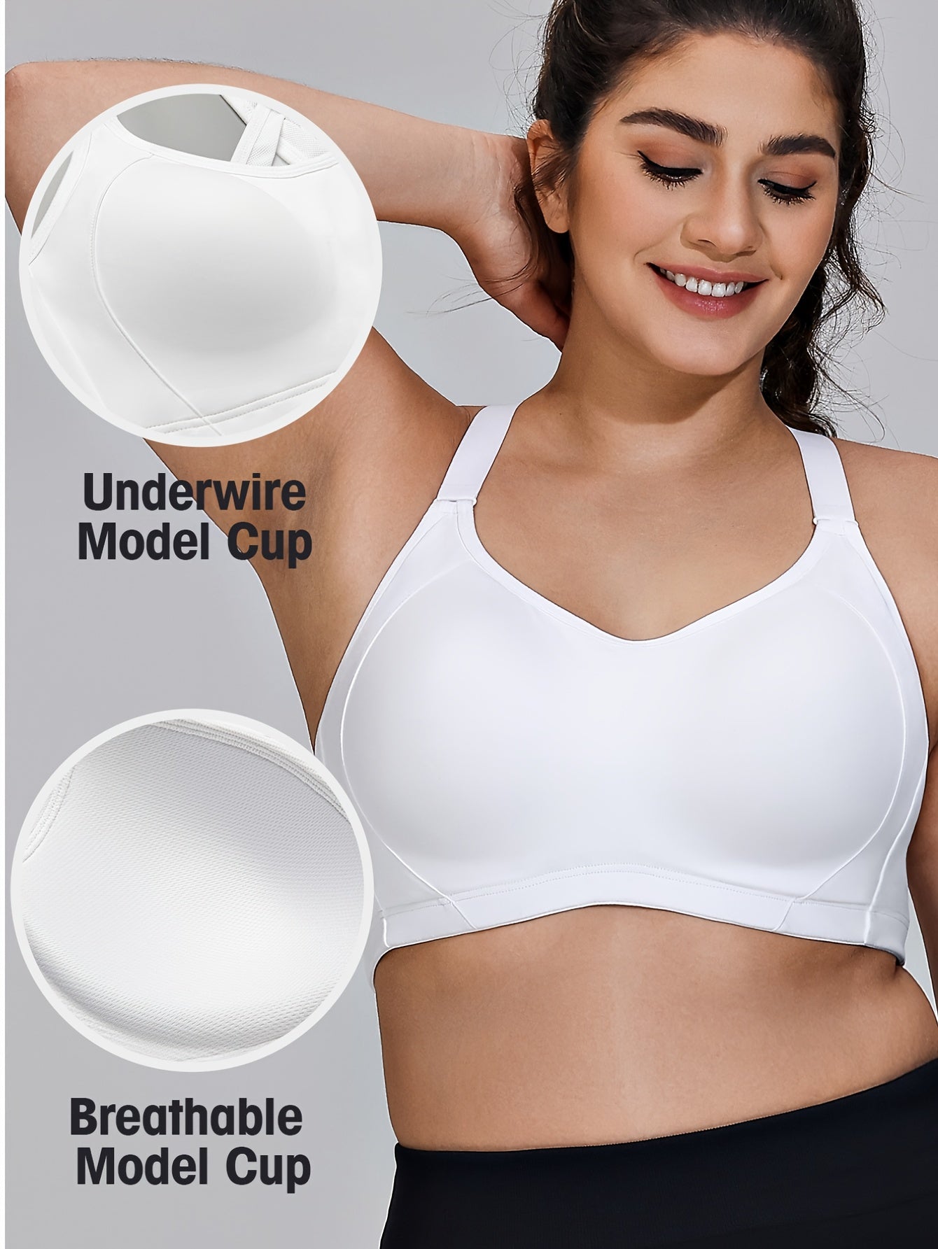 Women's Plus Size High Support Sports Bra Adjustable Cross-Back Breathable Running Fitness